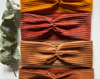 Corduroy hairband, warm headband, soft headband, stretch bandana, wide knotted hairband, turban for women, girls and babies