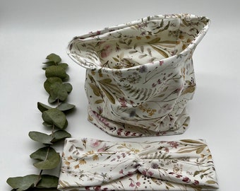 Set of hairband & loop scarf with floral pattern
