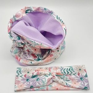 Set hair band & loop scarf with rib jersey/jersey floral dream