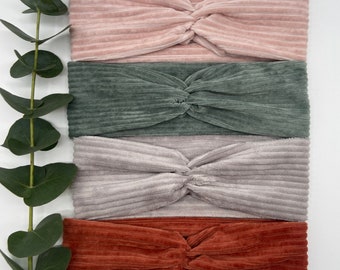 Corduroy hairband, warm headband, soft headband, stretch bandana, wide knotted hairband, turban for women, girls and babies