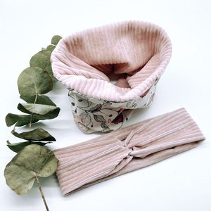 Set hair band & loop scarf in pink