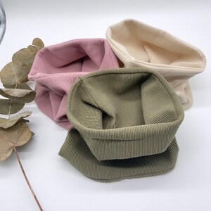 Rib jersey loop in cream, old pink or olive