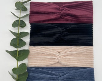 Corduroy hairband, warm headband, soft headband, stretch bandana, wide knotted hairband, turban for women, girls and babies