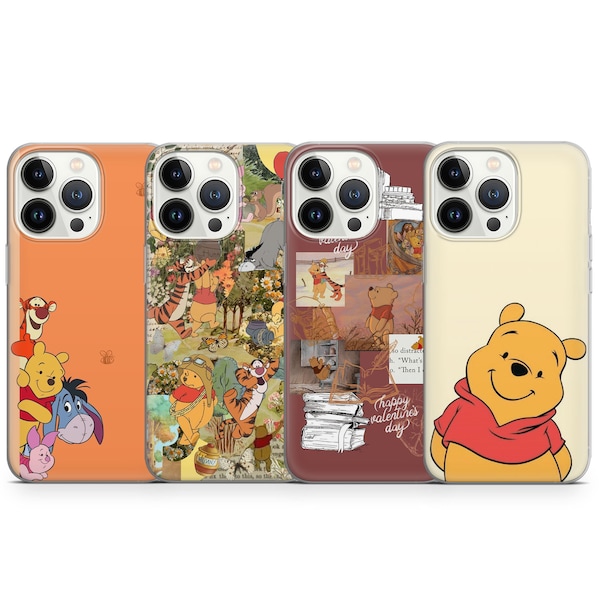 Winnie the Pooh Phone Case, Cute Bear Cover for iPhone 15 Pro Max 14, 13, 12, 11, Xr, X, 8, 7 6s Plus, Samsung S24 Ultra, S23, S22, Pixel 7