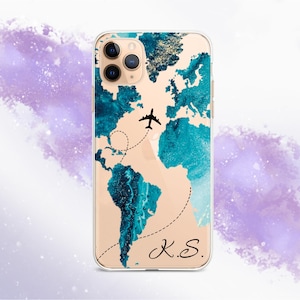 Personalisierte Name Phone Case World Map Cover für iPhone 16e 15 Pro Max 14, 13, 12, 11, Pixel 9a 9 pro xl 8 7, Samsung S25 S24 S23 S22
