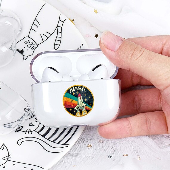 Space Rocket Airpods Case: Clear Protective Cover, Retro Art for