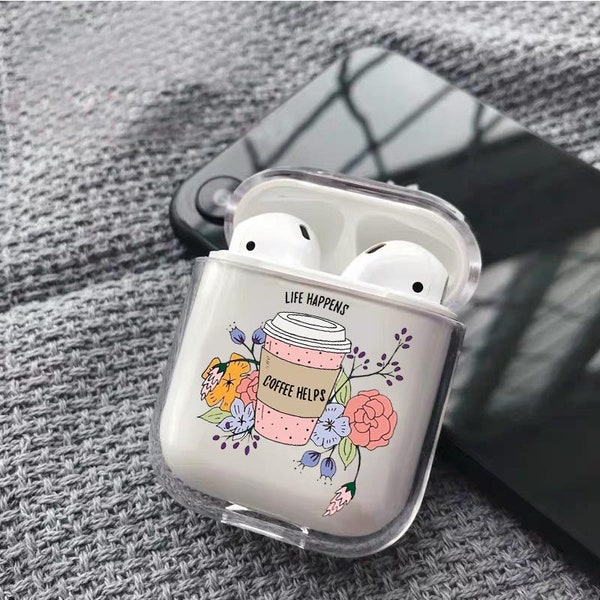 Airpods case Coffee Helps Clear Airpods case Flower Plastic Airpods case Airpods cover Earphones case Airpods Holder Headphones case gift