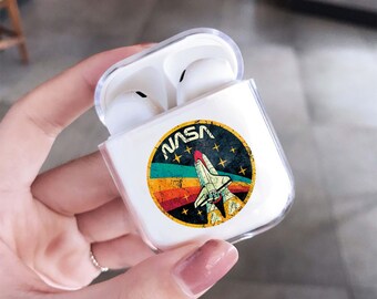 Space Rocket Airpods Case: Clear Protective Cover, Retro Art for