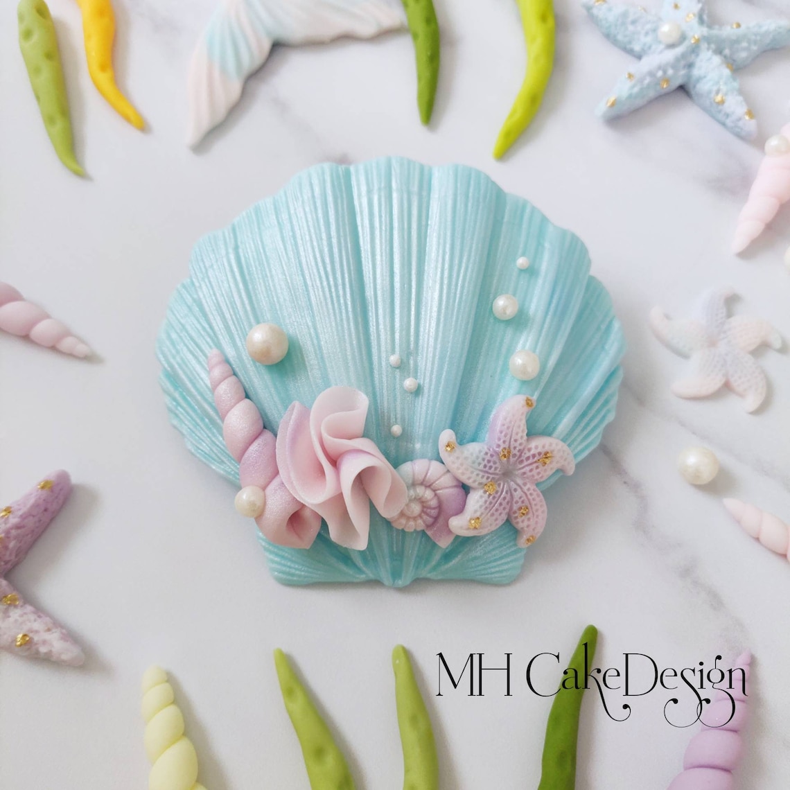 Large sea shell cake topper. Large clam shell cake topper. Etsy