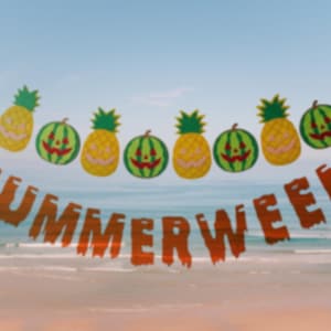 Summerween Banner: Pineapple and Watermelon Halloween Party Decorations