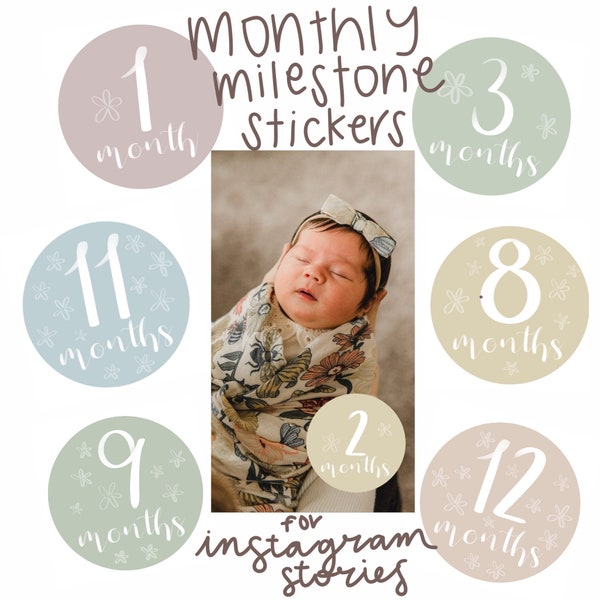 Milestone stickers for social media / Instagram story stickers / social media template / baby monthly milestones