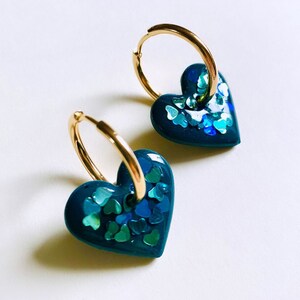 Polymer clay earrings Dangling earrings Heart earrings interchangeable earrings coeurs paillettes