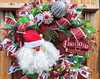 Santa Wreath - Holiday Wreath - Santa Wreath - Ho Ho Ho - Whimsical Wreath - Ready to Ship Wreath