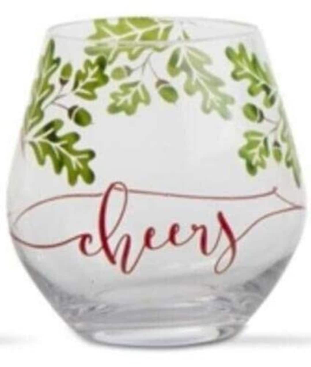 Set of 4 Holiday Stemless Wine Glasses, Cocktail Glass, Christmas