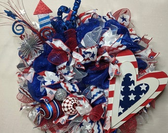 Patriotic Wreath 26" Deco Wreath - Summer Wreath - Fourth of July Wreath - Deco Wreath