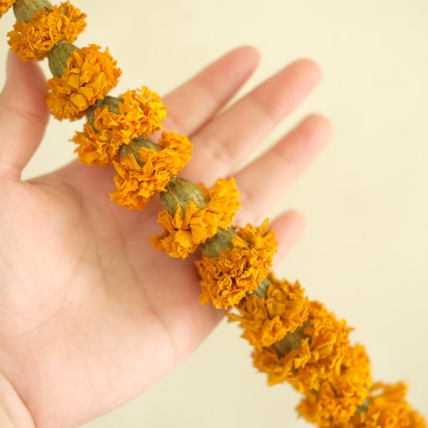 7ft Dried small marigold flower garland, Real dried flower garland, Wedding decor, Home decor, Floral wall decor, Flower chain, Altar decor