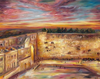 Lámina del Kotel al atardecer, arte mural occidental en lienzo, arte mural judío de Jerusalén, regalo judaico, lámina del Kotel de Israel