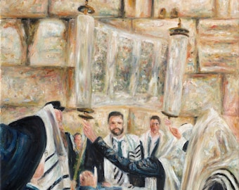 Lámina de la escena de la oración en el Kotel, lienzo para pared occidental, arte mural judío, regalo de judaica, lámina del Kotel de Jerusalén