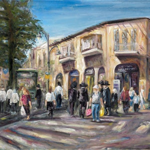 Judaica Geschenke, Israel Jerusalem, Kikar Shabbat, jüdische Kunst, Israel Künstler, jüdische Wandkunst, Giclée Leinwand PRINT
