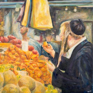 Judaica gifts, Israel Jerusalem, Mahane Yehuda Shuk,  Jewish Art, Giclée Canvas PRINT
