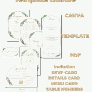 植物モチーフの結婚式招待状テンプレートセット（Canva PDF）