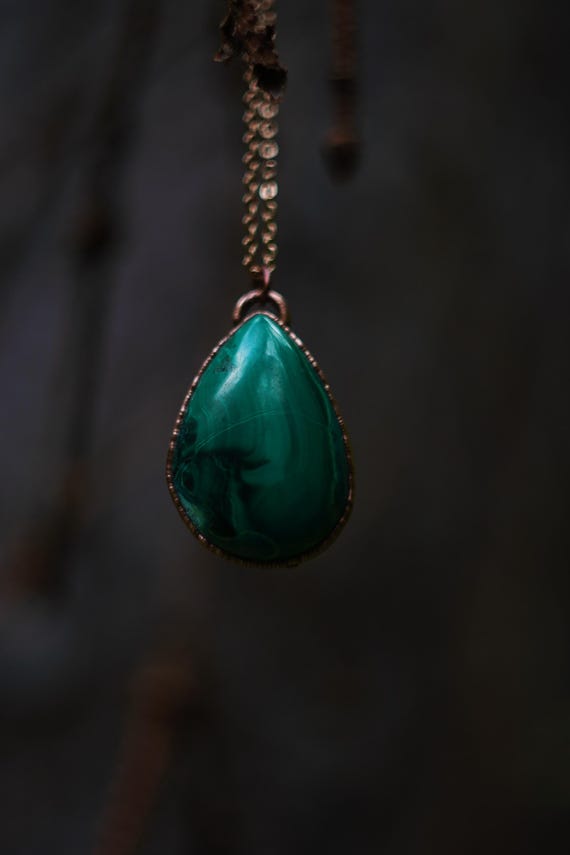 Malachite and Chrysocolla Pendant, Copper Electroformed Handmade