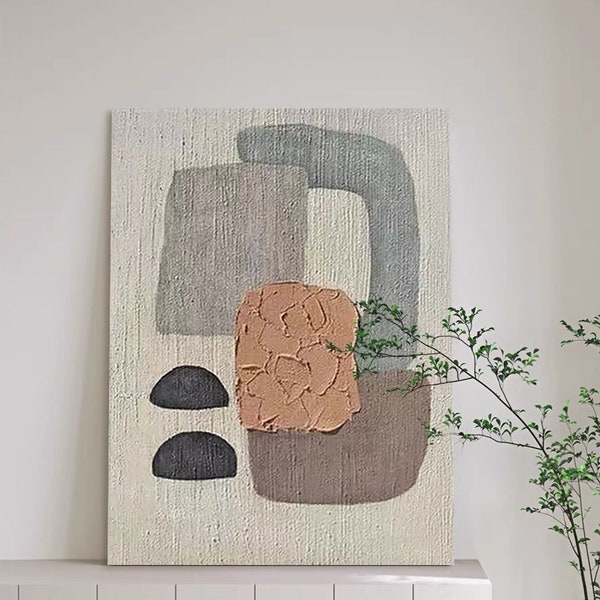 Original Beige Abstract Painting Brown Painting Wabi-sabi Wall Art Earth Tones Painting Geometric Wall Art Large Wall Canvas Painting