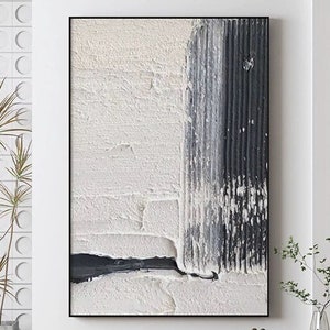 Pintura abstracta minimalista en blanco y negro Arte de pared en blanco y negro sobre lienzo Pintura con textura blanca Arte abstracto Arte abstracto en blanco y negro