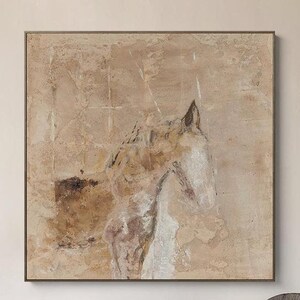 Brown Horse Painting: Beige Wabi Sabi Wall Art image 3