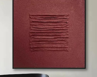 Large Red Abstract Oil Painting: Minimalist Wabi Sabi Textured Wall Art