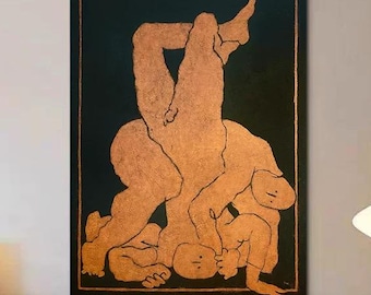 Grande peinture abstraite marron noir moderne, peinture figurative abstraite sur toile, peinture à l'huile créative abstraite, art minimaliste, décoration d'intérieur