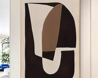 Large Abstract Painting: Brown, Black & White Living Room Mural