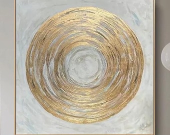 Gold & Silver Abstract Canvas Art: 3D Textured Circle