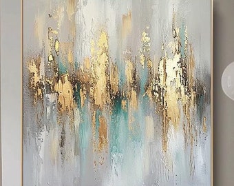 Gold Foil Abstract Painting: Modern Bohemian Wall Art