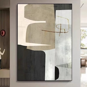 Black and beige wall art Beige abstract Painting Black and grey wall art Beige Minimalist Painting Beige wall decor black canvas wall art