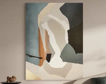 Groot groen abstract schilderij origineel olieverfschilderij minimalistisch bruin schilderij woonkamer muurschildering beige schilderij op canvas hedendaagse kunst