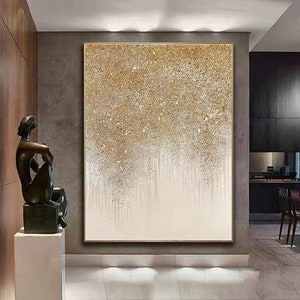 Handmade Gold Glitter Framed Wall Art Decor - Contemporary Textured Acrylic Painting with Personalized Touch