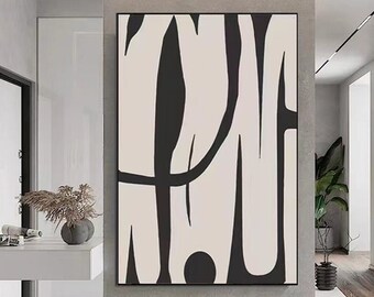 Large black and white wall art Abstract white and black texture painting Black and white texture art Black and white abstract art Minimalism