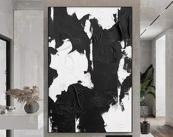 Large White Textured Wall Art Black And White Painting Black And White Wall Art Black And White 3D Abstract Art  Abstract Painting on Canvas