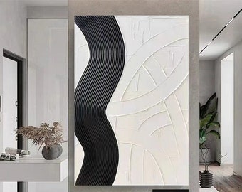 Black 3D texture art Black and white abstract art Black abstract painting Black texture wall art Black and white painting White painting