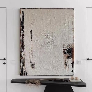 Pintura abstracta original en blanco y negro, arte de pared texturizado en blanco y negro, arte de pared abstracto en blanco y negro, pintura minimalista en blanco y negro