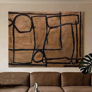 Black Brown Abstract Wall Art Black Brown Textured Abstract Alphabet Painting Large Wabi Sabi Wall Art Neutral Black Brown Wall Decor