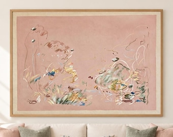 Large Blush Pink Abstract Floral Oil Painting, Original Hand Painted Art, Soft Romantic Flower Wall Art, Neutral Modern Home Decor