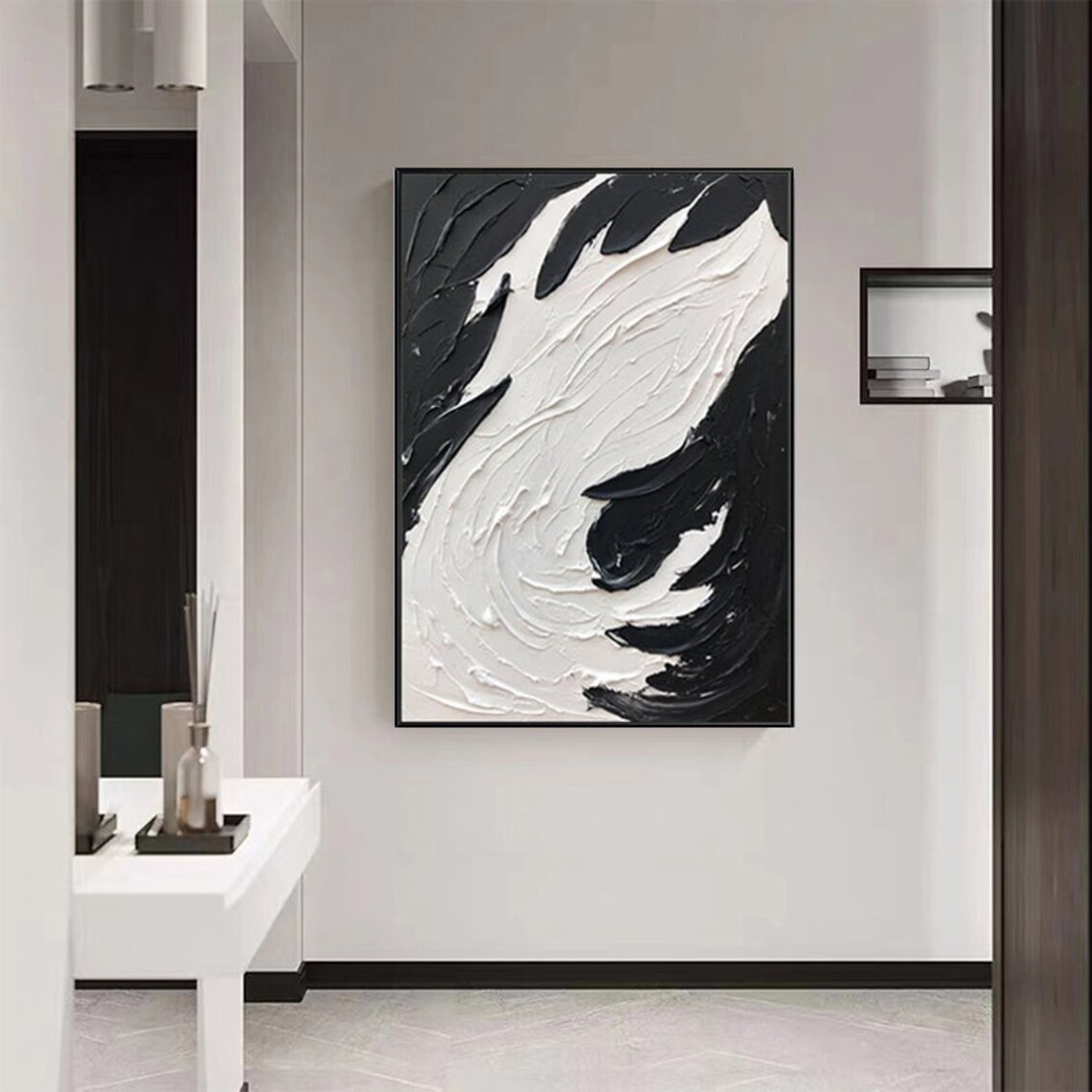 Black and White Painting Large White Textured Wall Art Black - Etsy