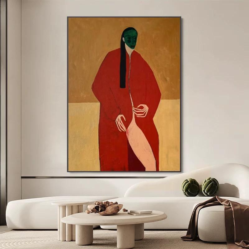 ピカソ抽象人物画 赤い人物油絵 キャンバスに描かれたオリジナル
