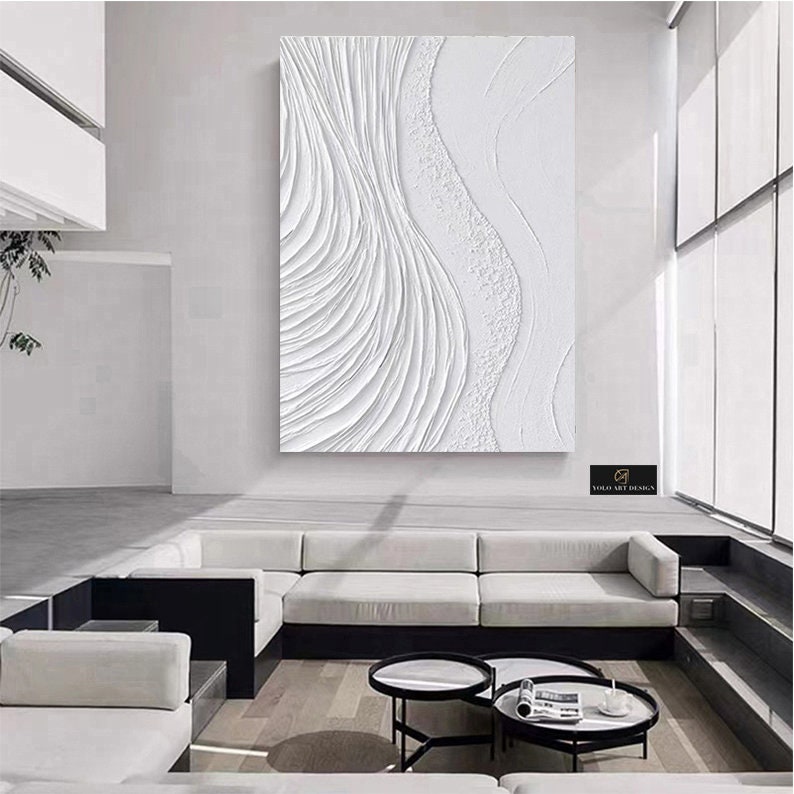 Large White 3D Textured Abstract Painting: Minimalist Canvas Art - Etsy