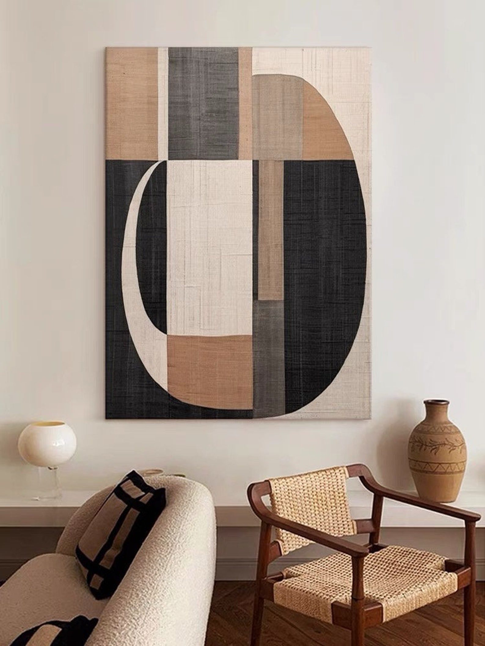Wabi Sabi Wall Art Brown Textured Art Beige and Black Abstract Painting ...