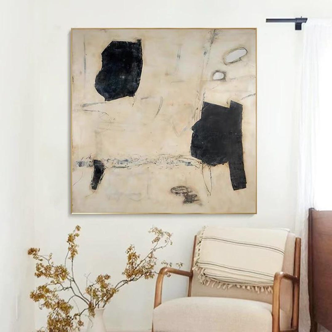 Large Abstract Painting Black Beige Modern Textured Canvas Art - Etsy