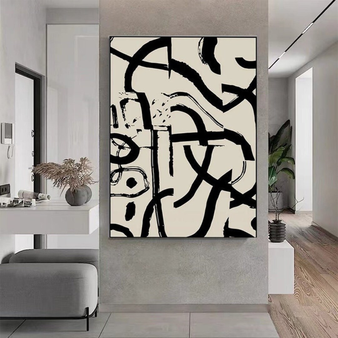 Black and White Painting Black and White Wall Art Living Room Decoration Painting Black Abstract ...