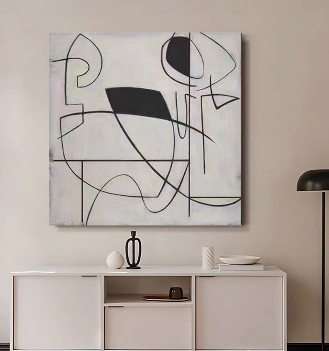 Black and White Abstract Line Painting: Minimalist Textured Wall Art - Etsy